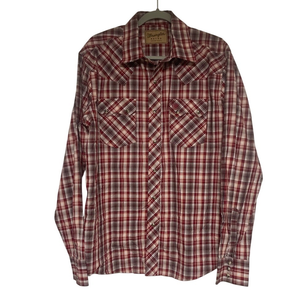 Wrangler Retro Red Plaid Pearl Snap Western Shirt‎ Mens Large